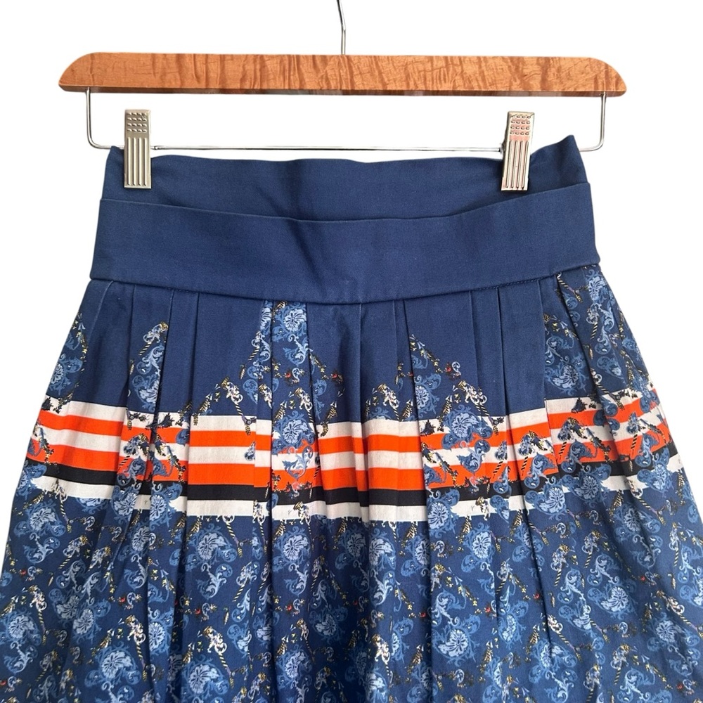 NWT Preen Line Paisley Blue Celine Skirt Pleated A-Line w/ Zip Pockets Sz XS - Picture 7 of 9